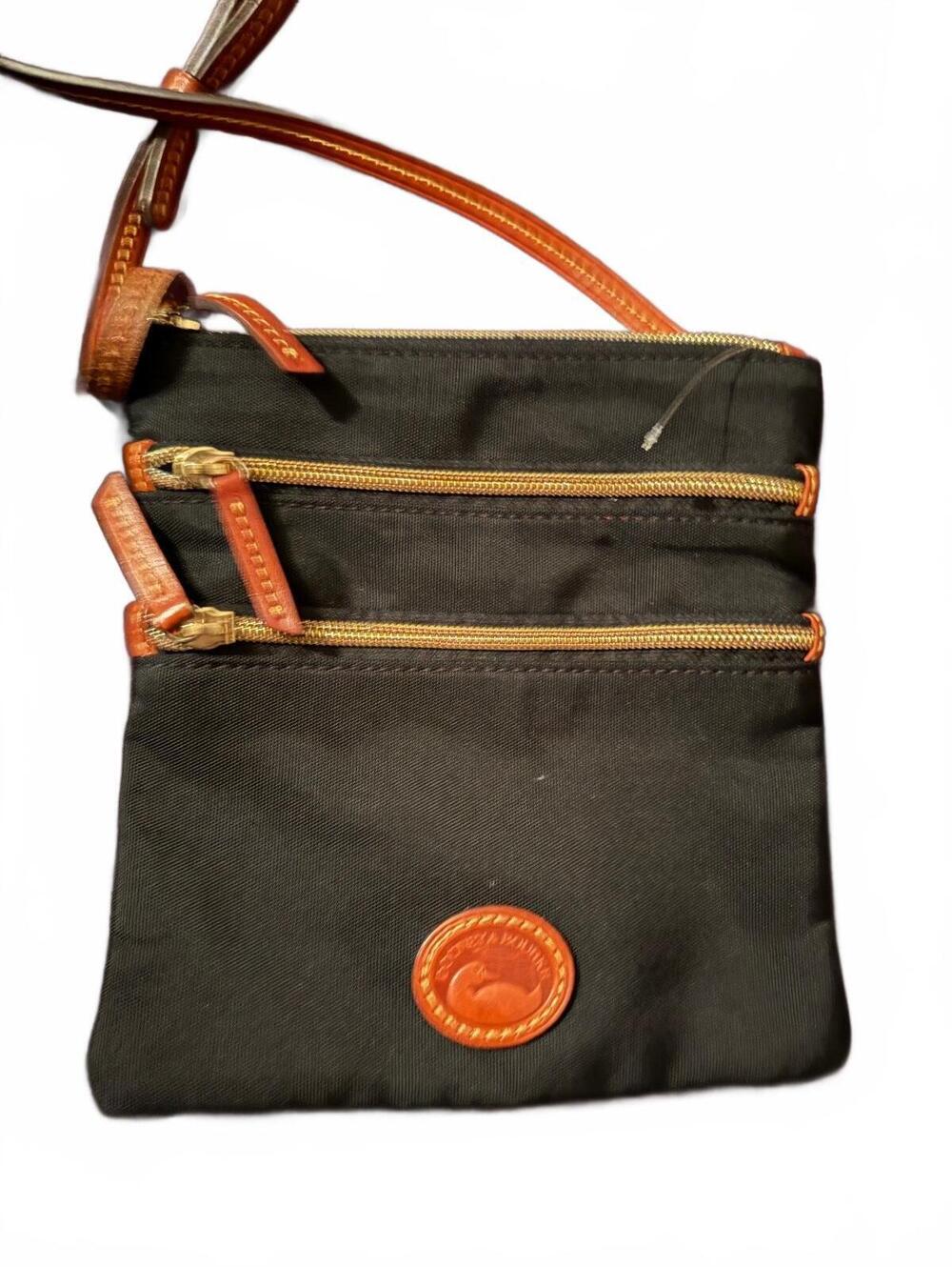 Dooney & Bourke Black Nylon Crossbody Messenger Bag with Brown Leather Trim